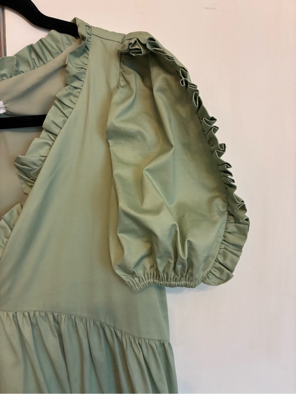 Ruffle V-Neck Tiered Casual Dress in Sage Green - Picture 4 of 6